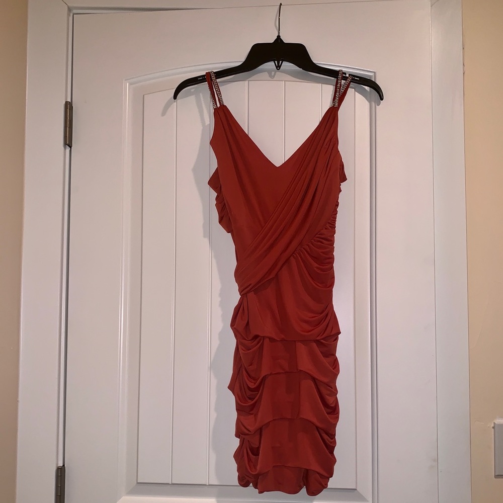 Elegant Rust Orange Ruffled Dress